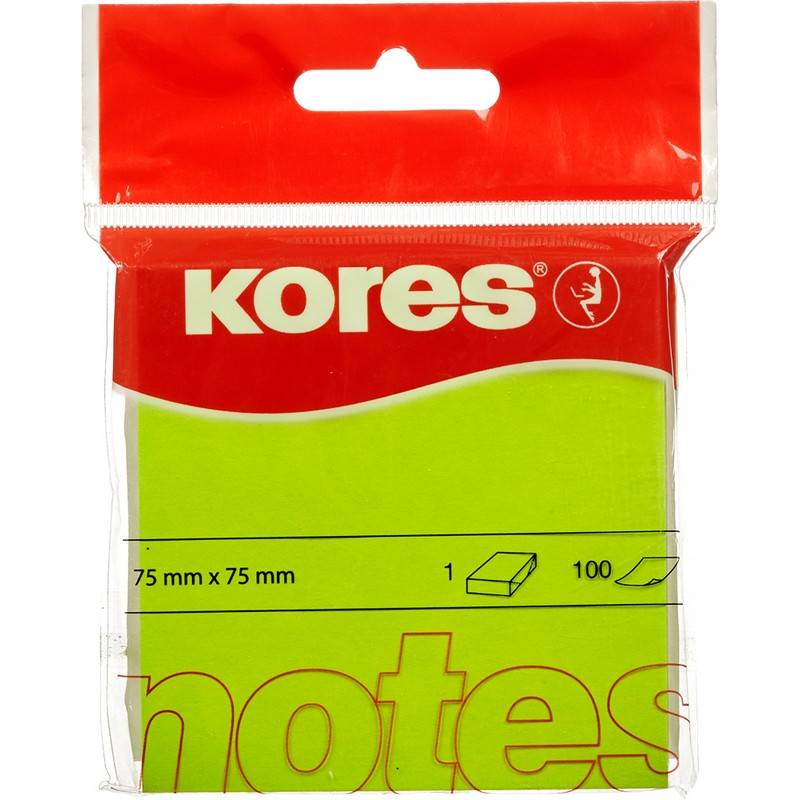 Стикеры Kores 75x75 мм неоновые зеленые (1 блок, 100 листов) 330458
