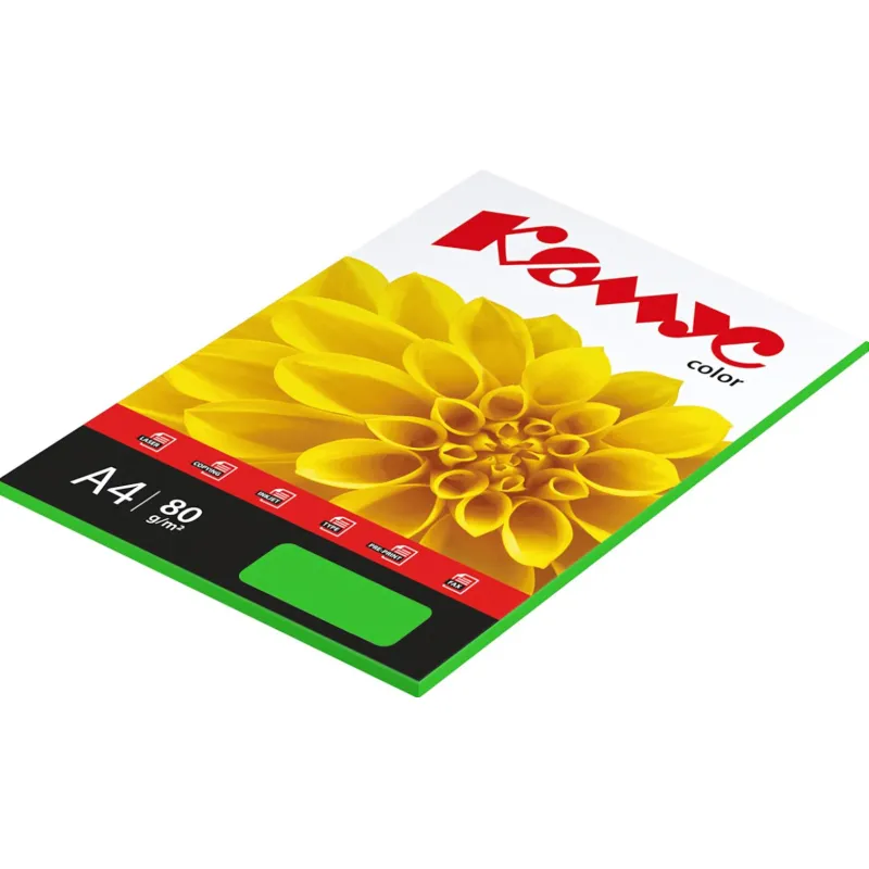 Бумага цветная Комус Color (зеленый интенсив) 80г, А4, 50 л. 619972
