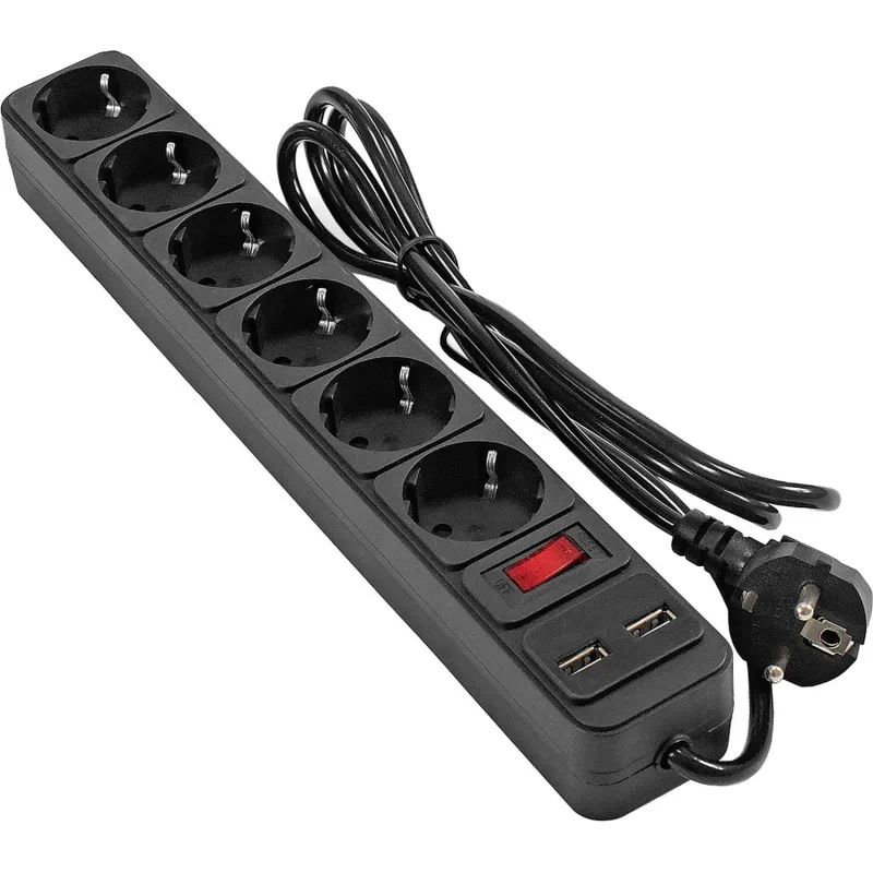 Сетевой фильтр ExeGate SP-6-USB-1.8B 6р/1,8м, 2 USB, черный(EX295492RUS) 2120953