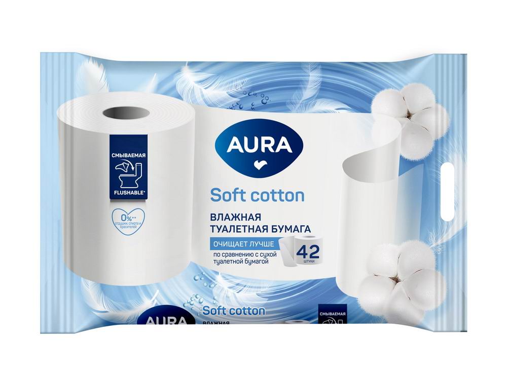 Влажная туалетная бумага AURA Soft 42шт 4752171015845