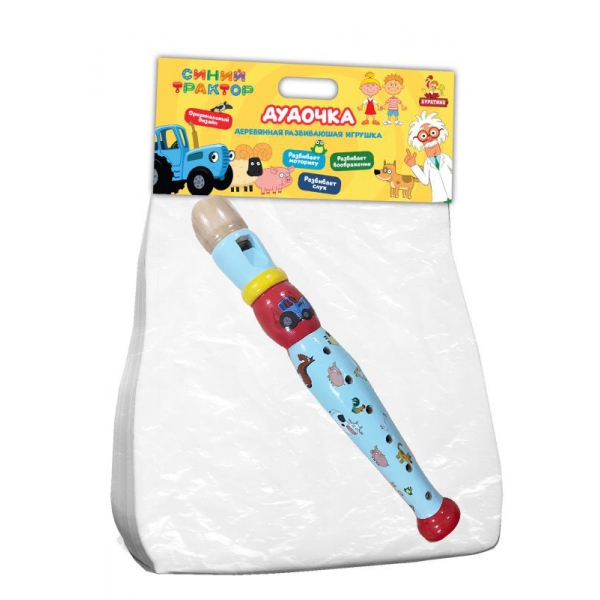 Игрушка деревянная Синий Трактор, дудочка, 23 см. Буратино игрушки из дерева STR29 (400)
