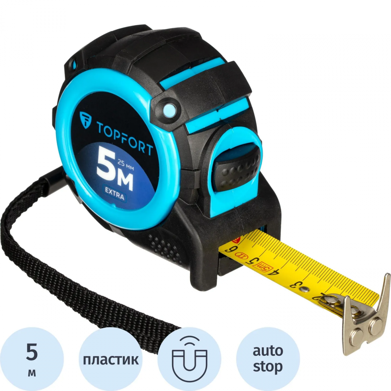 Рулетка 5мх25 мм с автостопом, Topfort Extra 1990399