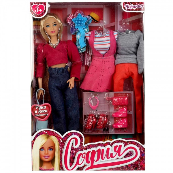 Кукла 29 см. София, руки и ноги сгибаются, 2 комплекта одежды, аксесс. Карапуз 66001-DRESS6-S-BB (24)