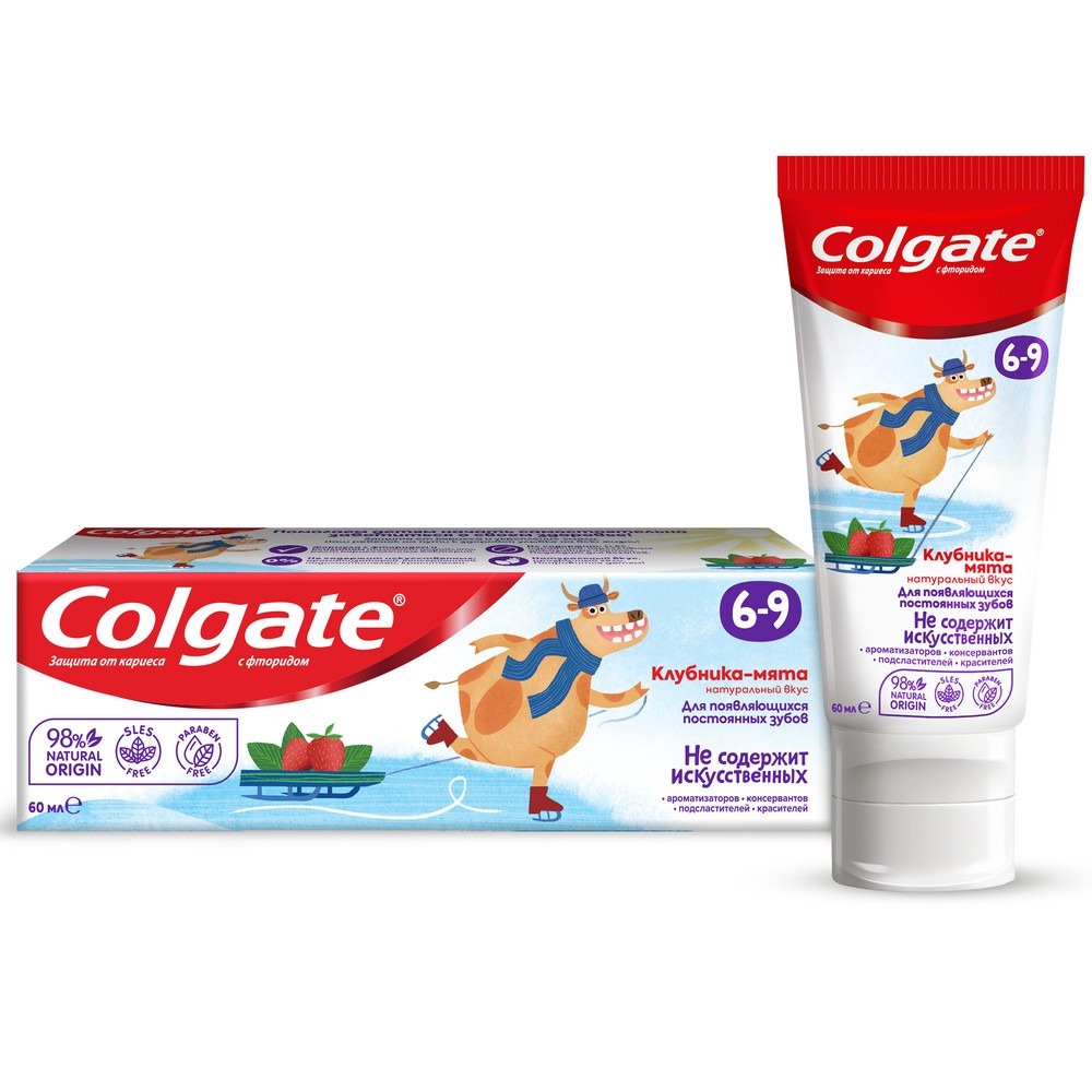 Зубная паста COLGATE Детская КЛУБНИКА-МЯТА с фтором 6-9лет 60мл 6920354825590
