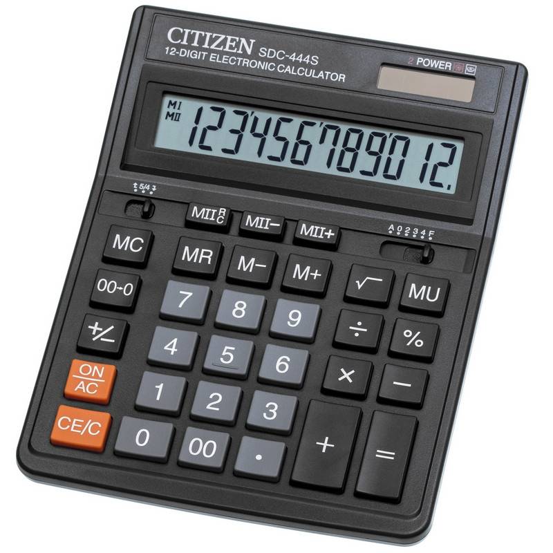 Калькулятор настольный полноразмерный Citizen SDC-444S 12-разрядный черный 176189