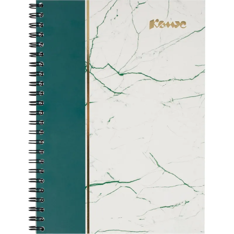 Тетрадь общая А5 80л Комус МраморЗеленый клетка,80г,греб,карт,фольга,УФ-лак 1919347
