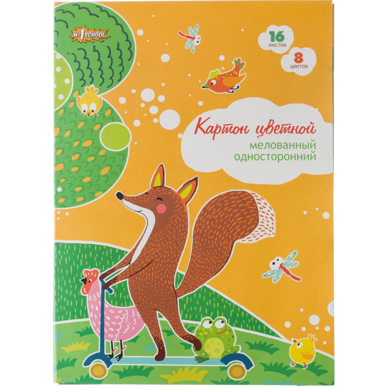Картон цветной №1 School 16л,8цв,А4,мелов, в папке 1414404