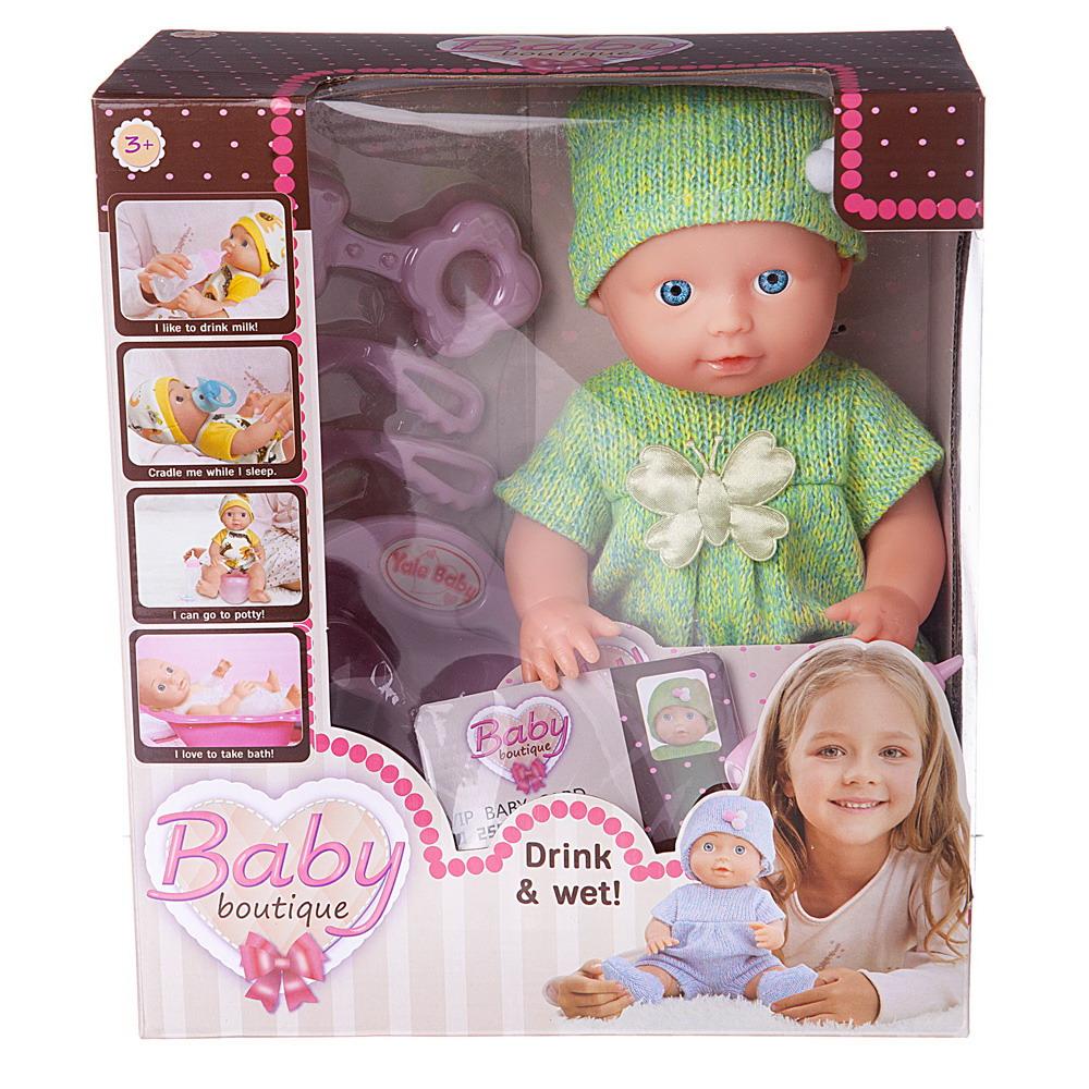 Кукла ABtoys Baby boutique Пупс в зеленой одежде 25 см, пьет и писает PT-01035/зеленая