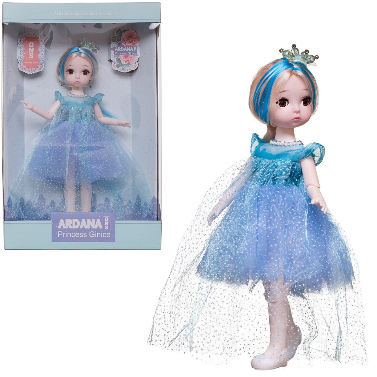 Кукла Junfa Ardana Princess с короной в роскошном синем платье 30 см WJ-36572/синее