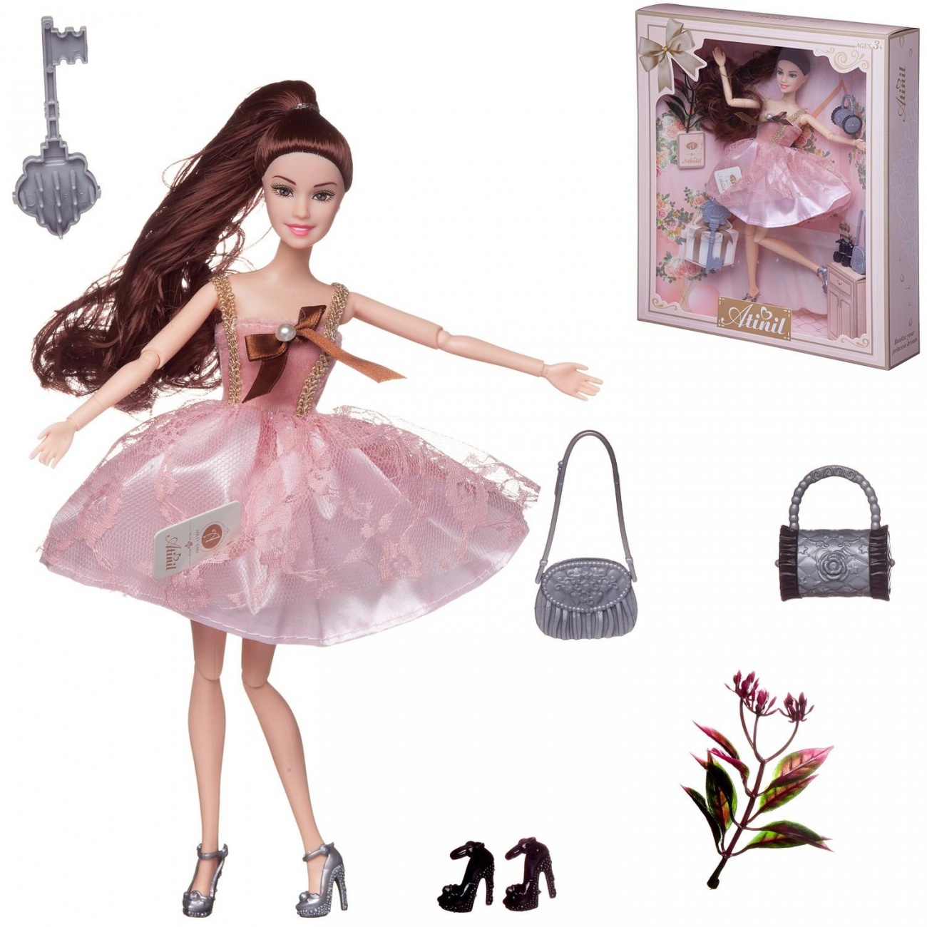 Кукла Junfa Atinil Мой розовый мир в платье с двухслойной юбкой, 28см, шатенка WJ-21547/шатенка