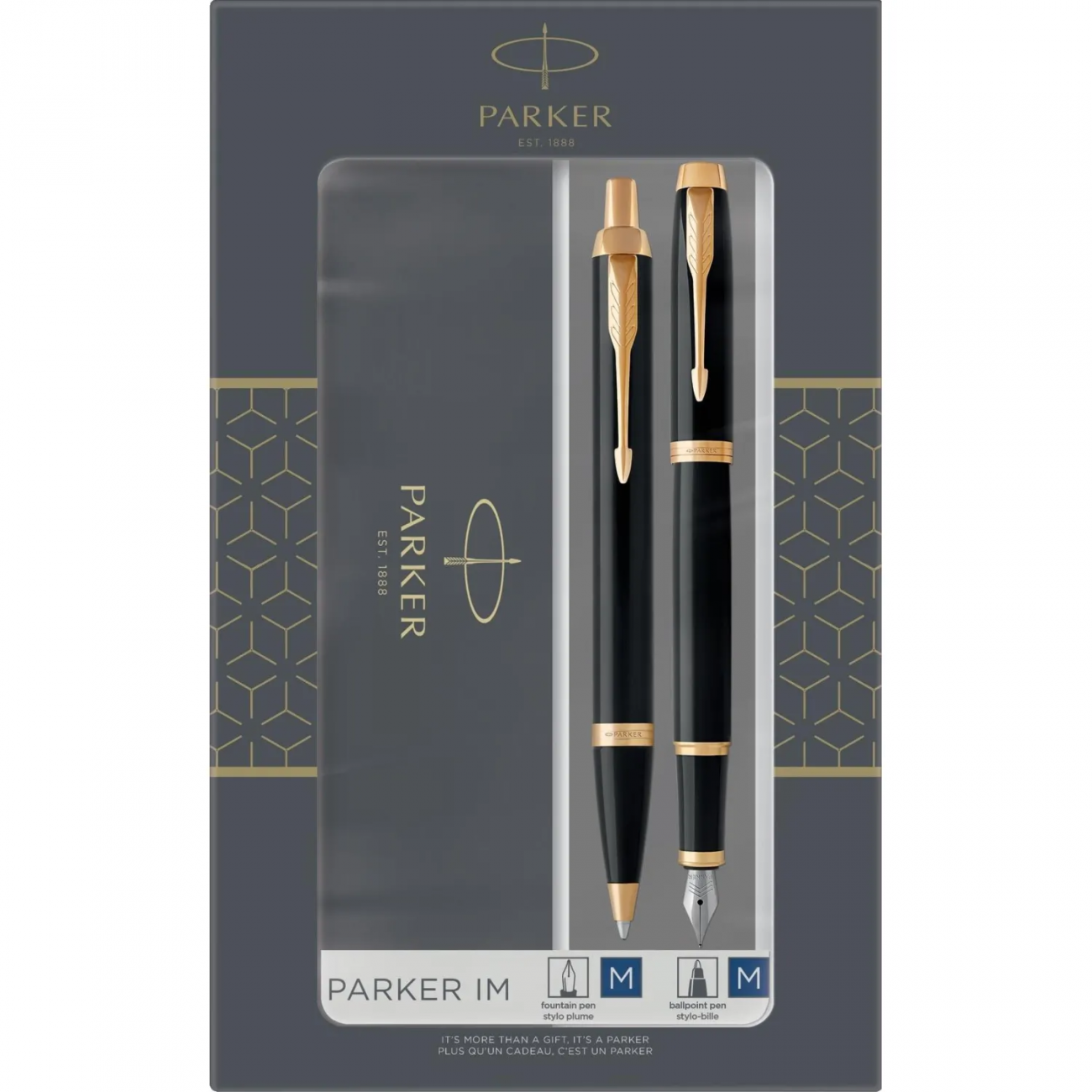 Набор Parker IM Black GT, ручки шарик.+перьевая,1мм,син,под.кор, 2093216 2401182