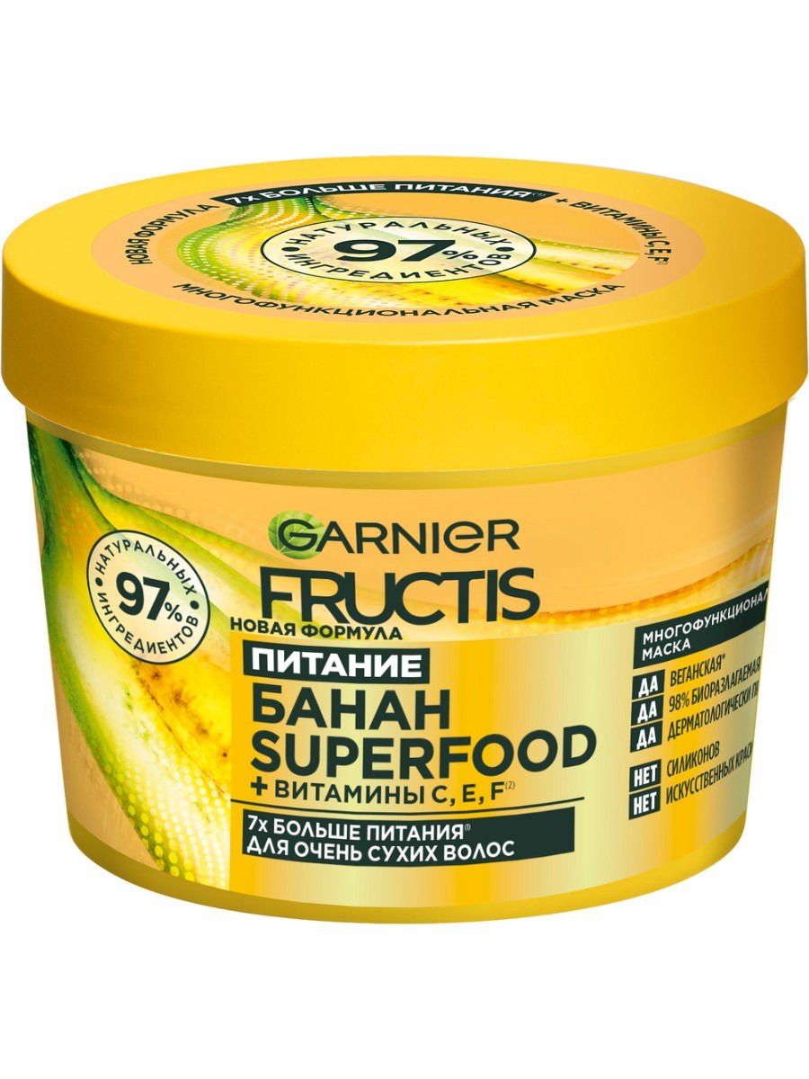 GARNIER Fructis Superfood Маска питательная, для очень сухих волос Банан 3в1 390мл 3600542136037