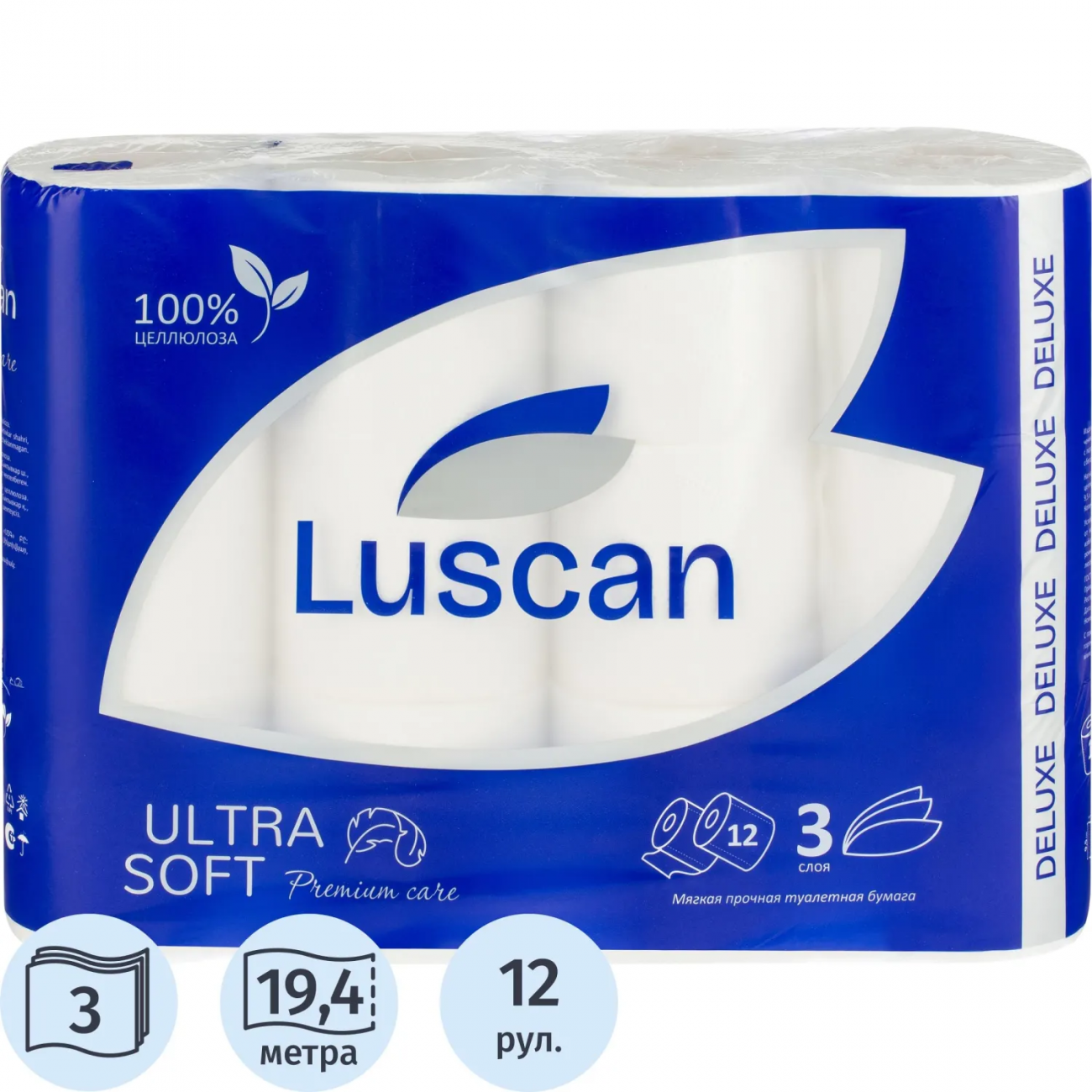Бумага туалетная Luscan Deluxe  3сл сл бел цел 19,4м 161л 12рул/уп 2322269