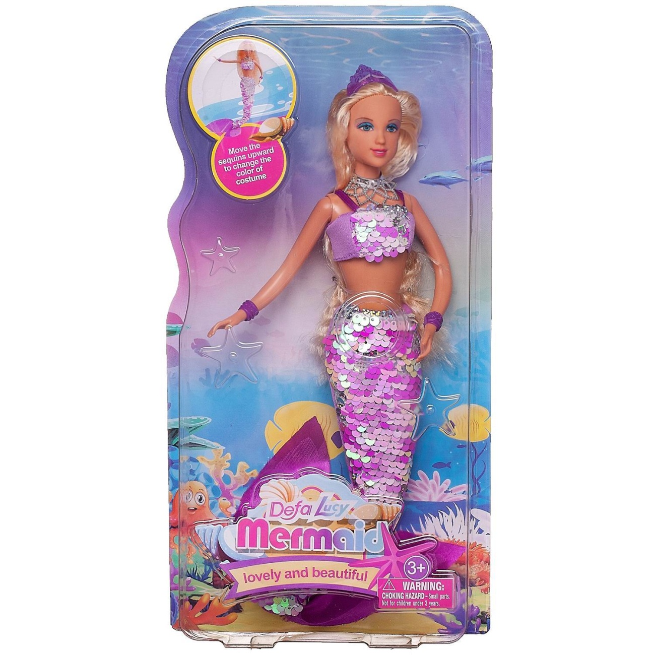 Кукла Defa Lucy Морская принцесса-русалочка в блестящем бело-фиолетовом наряде 29 см 8433d/бело-фиолетовая