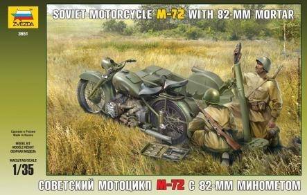 Советский мотоцикл М-72 с 82-мм минометом , сборная модель Звезда 3651