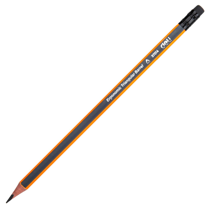 Карандаш чернографитный Deli HB 3-гранный, с ластиком,,оранж/серый E37014 1739294