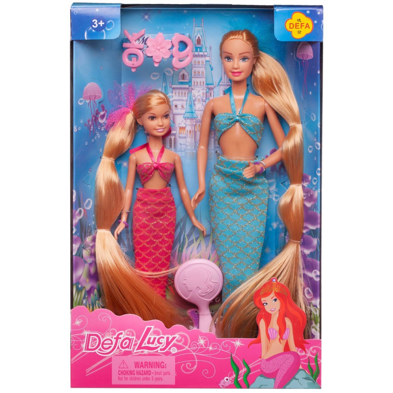 Кукла Defa Lucy Русалочки: мама в бирюзовом наряде и дочка в розовом наряде, с аксесс. 8235d/бирюзовое-розовое