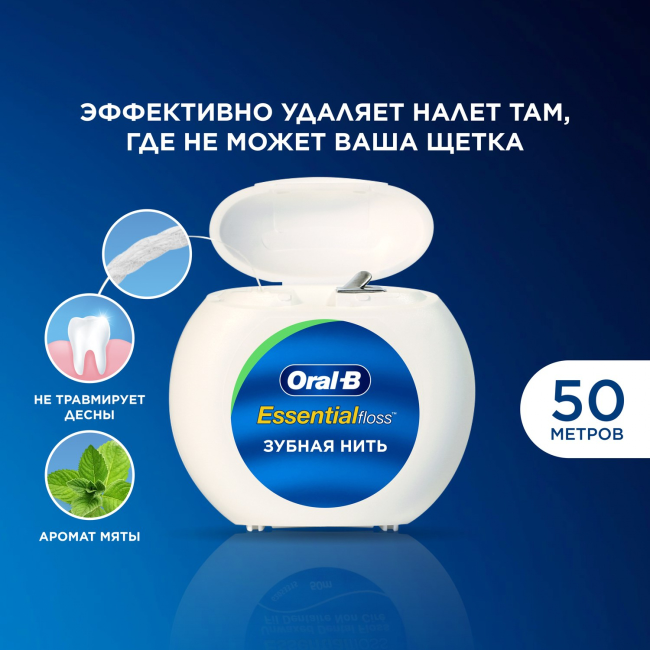 Oral-B Зубная нить "Essential floss" вощеная мятная 50м 3014260280772
