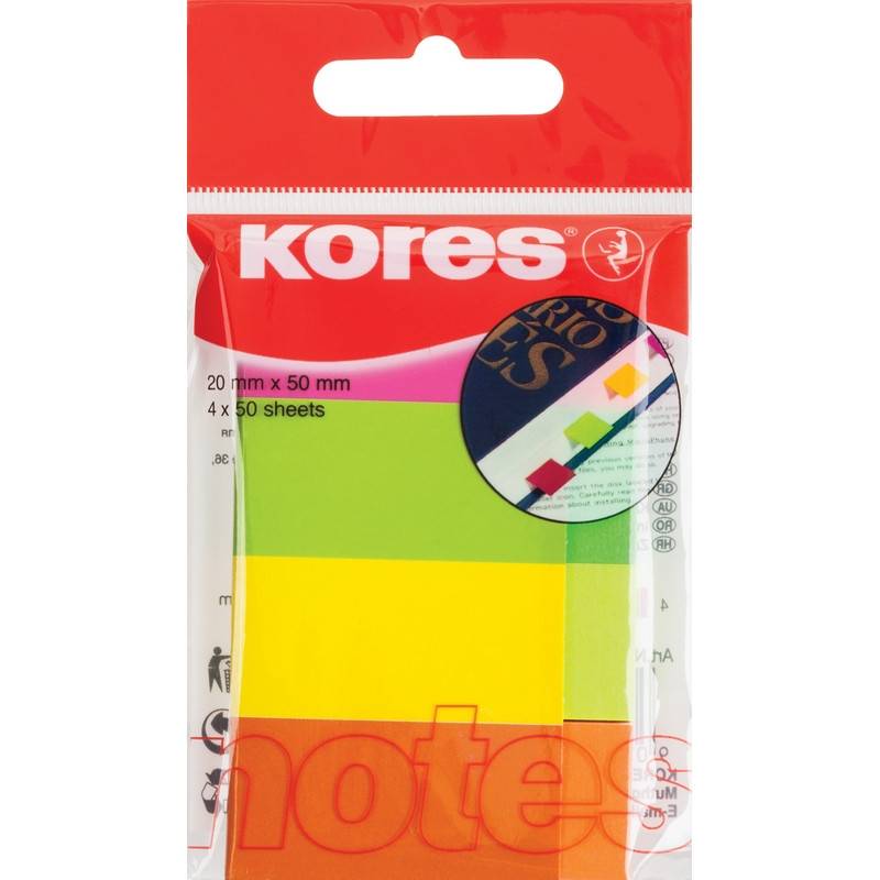 Клейкие закладки Kores бумажные 4 цвета по 50 листов 20х50 мм 81594