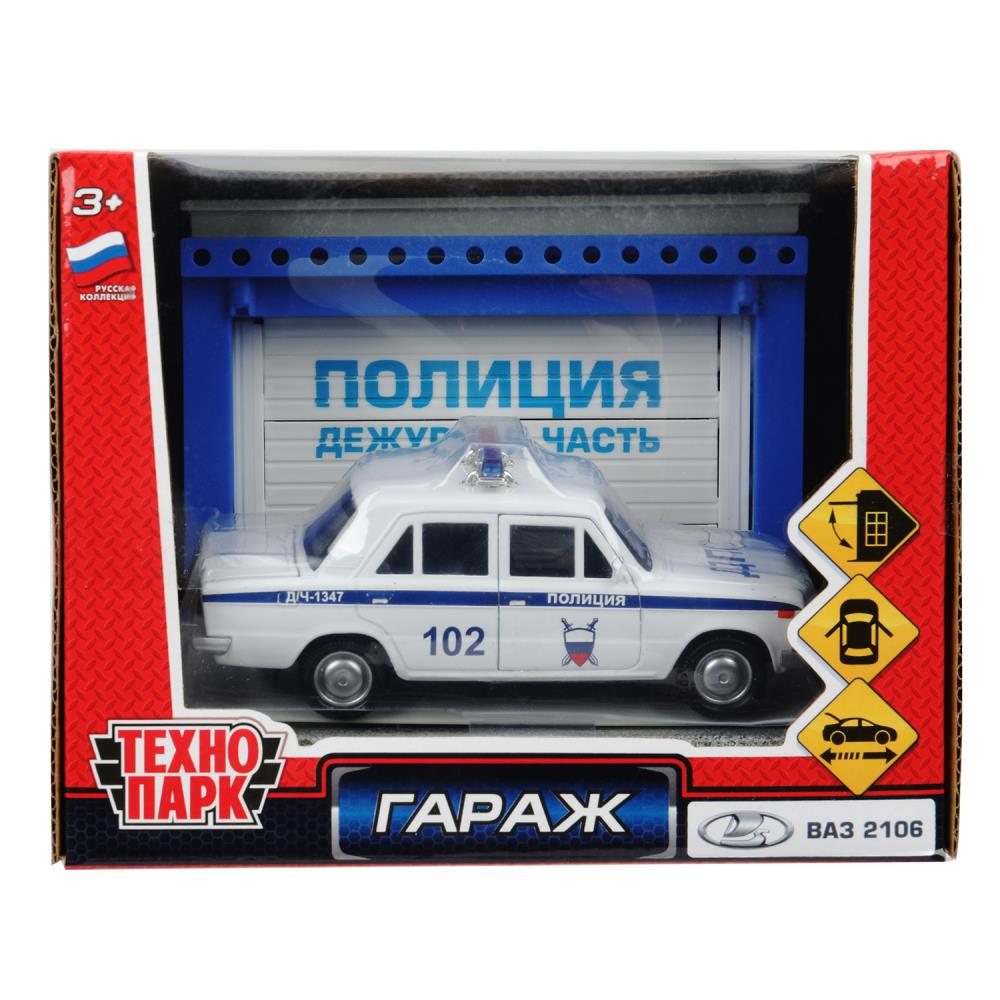 Модель Гараж "Полиция" 20,5 см. ваз 2106, синий Технопарк GARAGESMA-20PLPOL-VAZ-WOD