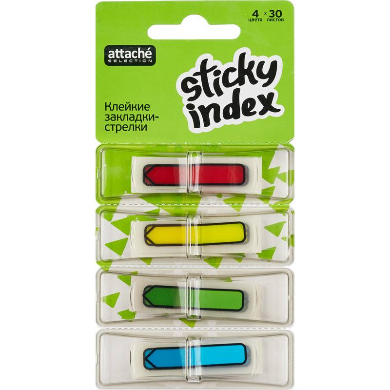 Клейкие закладки Attache Selection пластиковые 4 цвета по 30 л 12х45 мм в диспенсере 479038