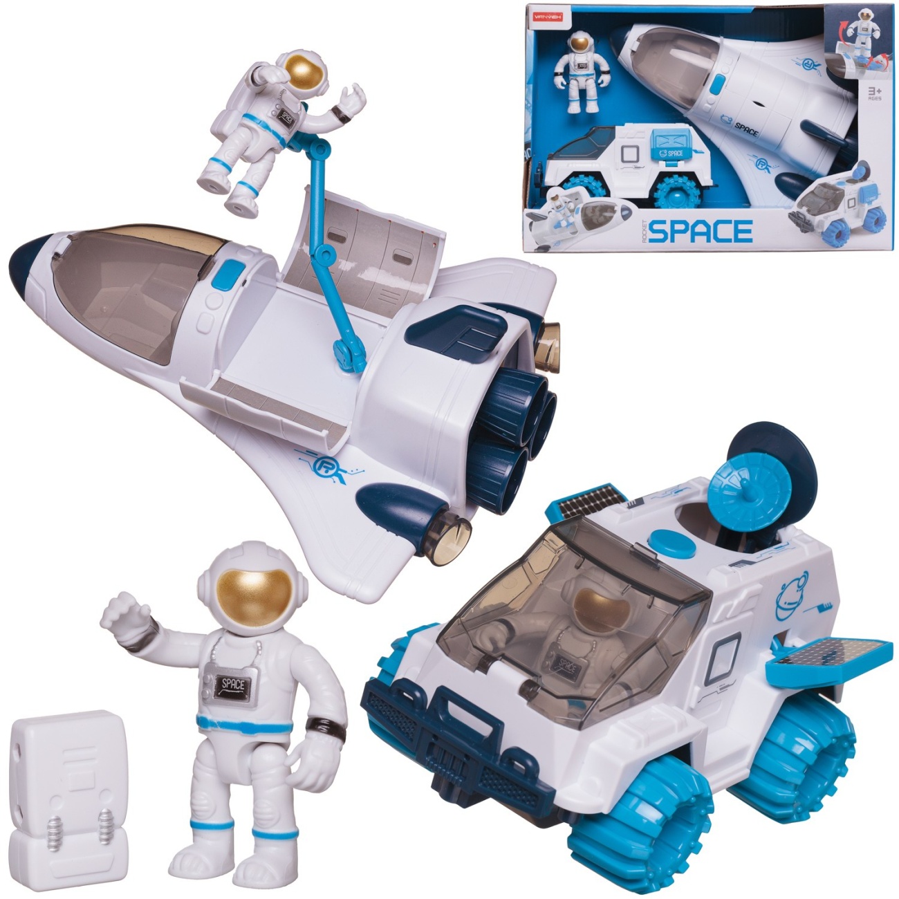 Игровой набор Junfa Покорители космоса: Космический шаттл, вездеход, фигурка космонавта WA-27011