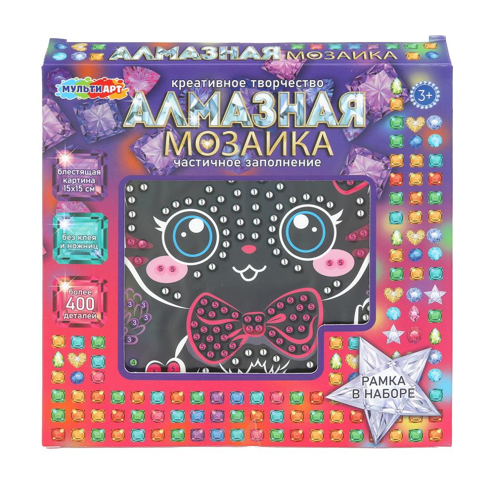 Алмазная мозаика на черном фоне 15х15 см Китти MultiArt AM15X15-128135-KIT