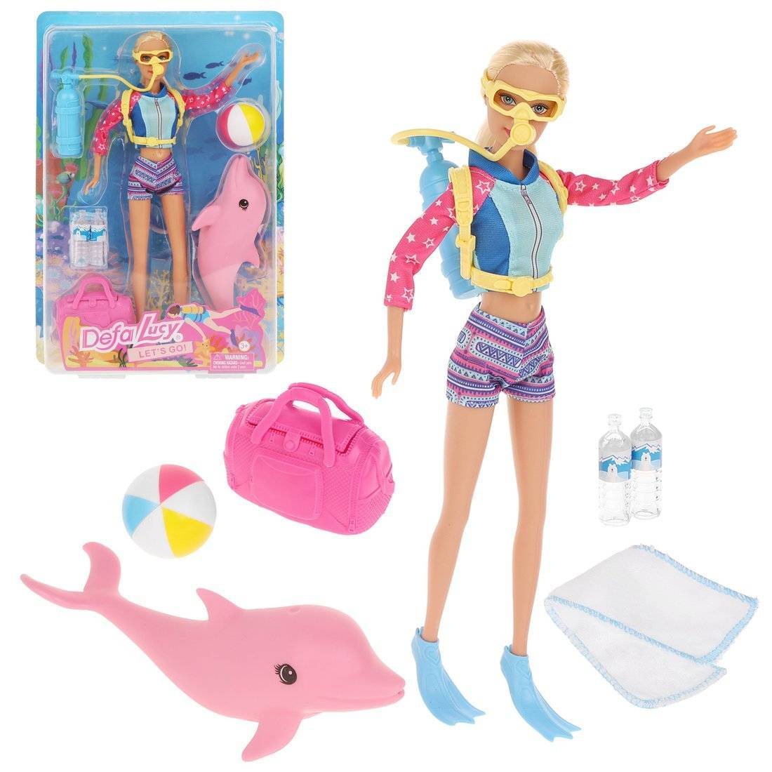 Игровой набор Пляжный отдых в компл. кукла 29см, предм. 10 шт. Defa 8472 pink