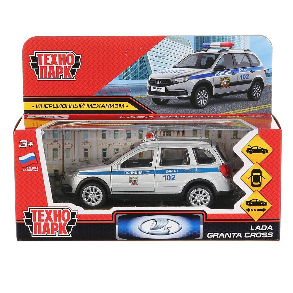 Машина металл "Лада Гранта Кросс 2019 полиция" 12 см инерционная, серебристый Технопарк GRANTACRS-12POL-SR