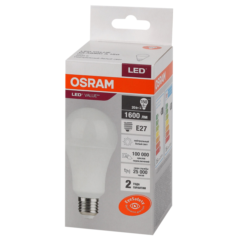 Лампа светодиод Osram LED Value A, 1600лм, 20Вт (замена 150Вт), 4000К 1683367 4058075579323