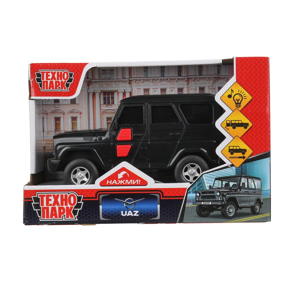 Машина, свет-звук Уаз Хантер, 15 см. 2 кнопки, инерция, черный Технопарк HUNTERBLACK-15PL-BK