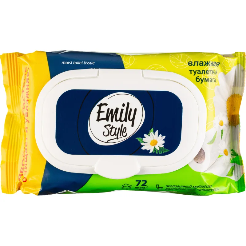 Бумага туалетная влажная Emily Style растворяющаяся,с крышкой 72шт/уп 1987013