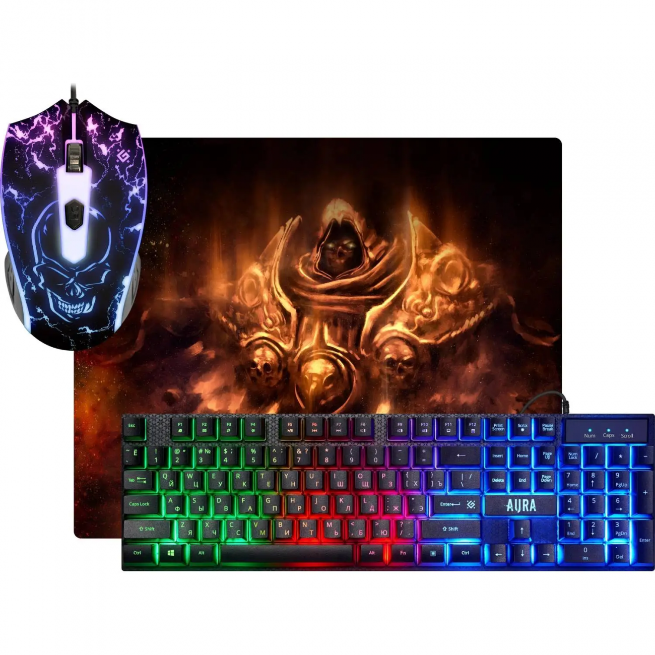 Набор клавиатура+мышь Defender +коврик Aura MKP-117 RU,Light игров. (52117) 2282949