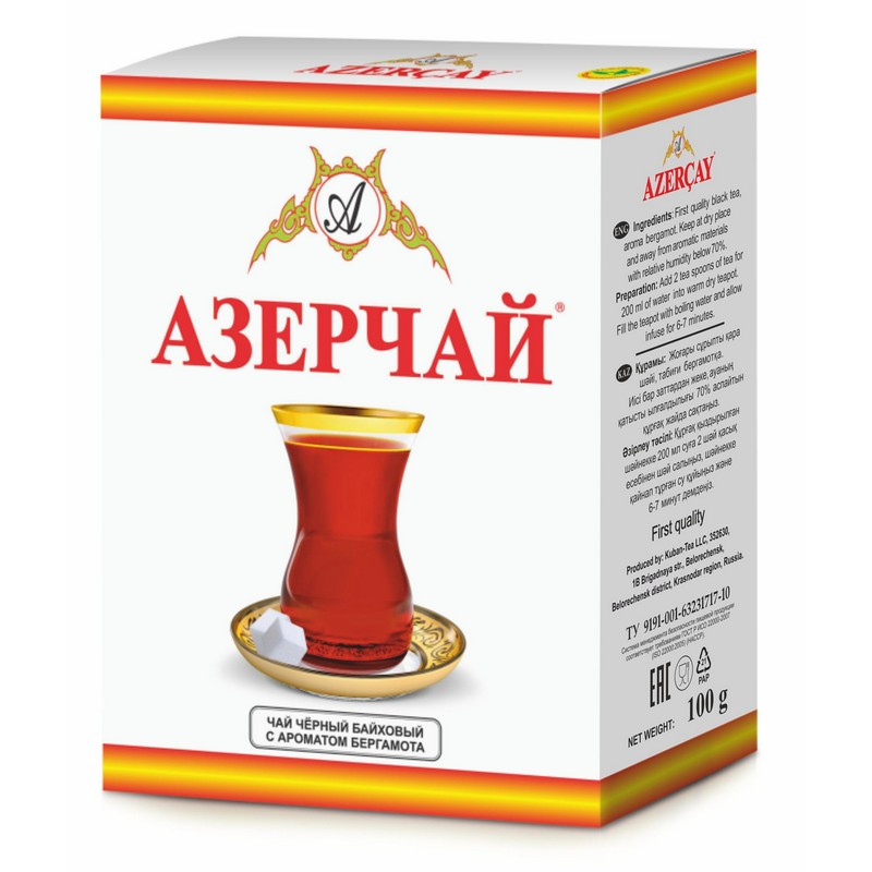Чай Азерчай черный с ароматом бергамота среднелестовой,100г 250190 997538