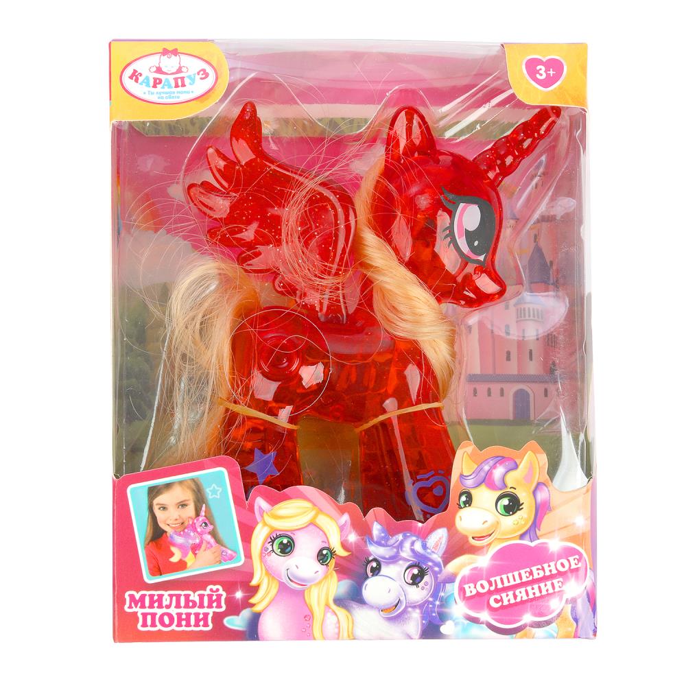 Единорог 10 см. прозрачный, розовый, светится Карапуз PONY2024718-PINK-RU (432)