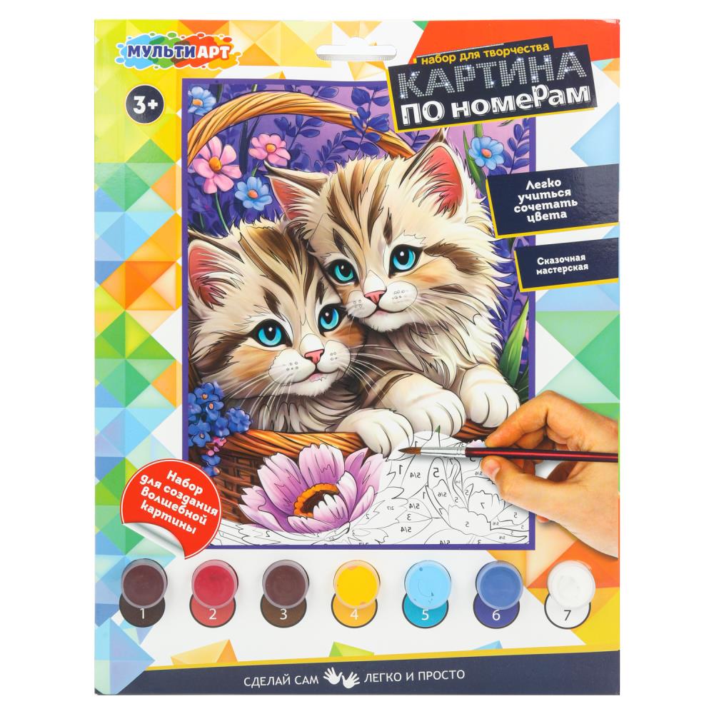 Раскраска по номерам 17х23 см. "Котята в корзинке" MultiArt CANV17X23-128076