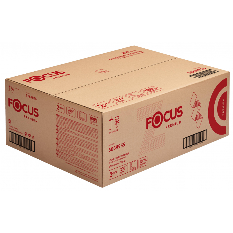 Полотенца бумажные д/дисп. FOCUS Premium Zсл 2слбелцел 200л20пач/уп 5069955 1418112