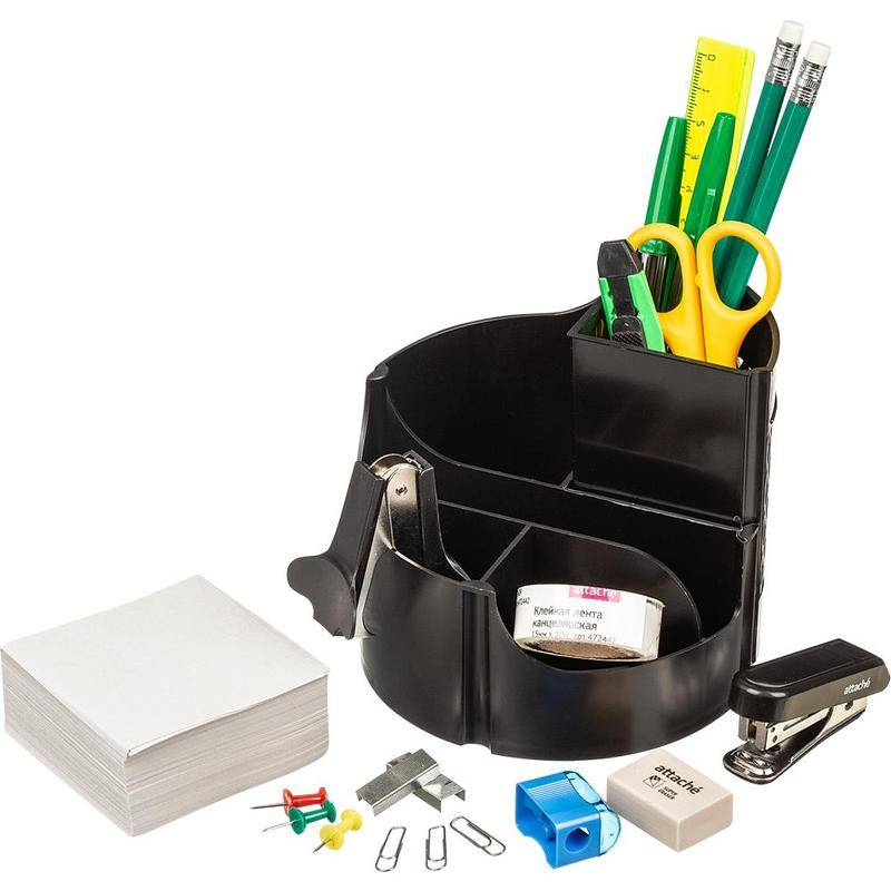 Набор настольный Attache Оптима 17 предметов 6отделений черный вращающийся 1202380