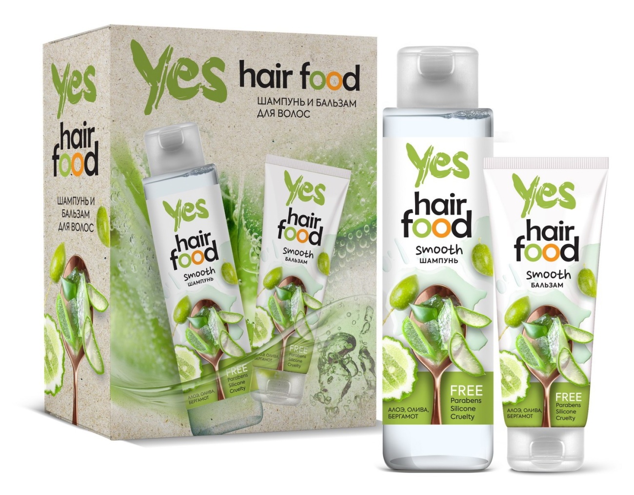 Набор подарочный YES Hair Food шампунь для волос, 250 мл + бальзам для волос, 180 мл 4607099643185