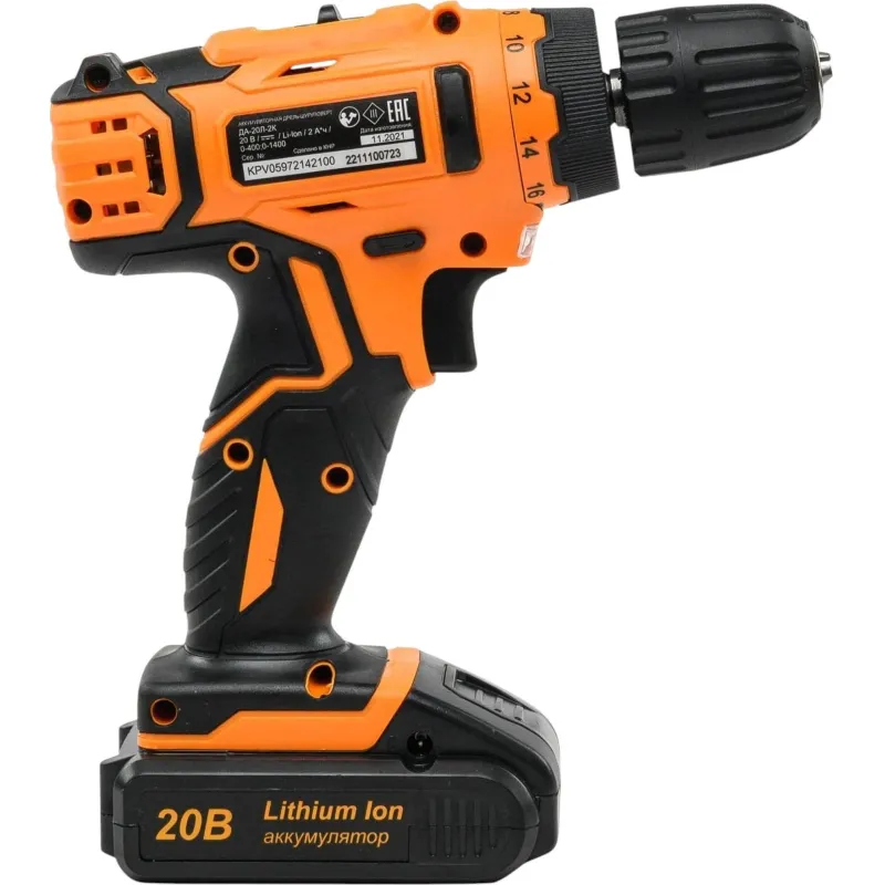 Дрель-шуруповерт аккумуляторная ВИХРЬ ДА-20Л-2К 2,0 А/ч (72/14/21) 1446899