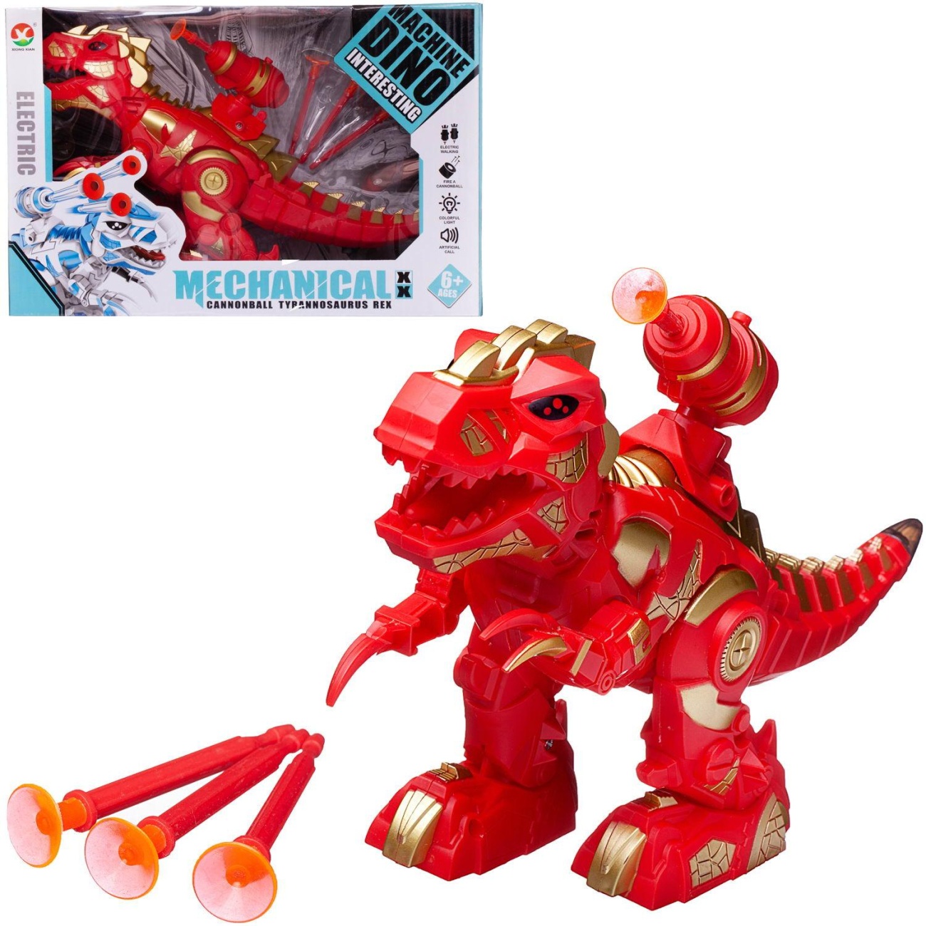 Динозавр-робот Junfa с ракетной установкой, электромех. свет/звук, красный WB-00699/красный