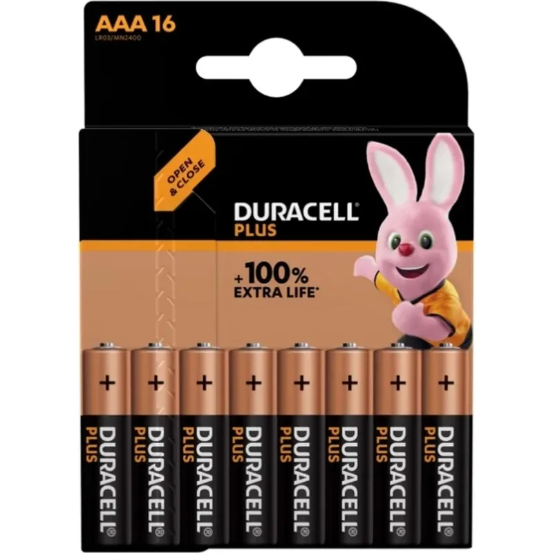 Батарейка Duracell PIus LR03 AAA BL16 Alkaline 1.5V 16шт/уп 2120852
