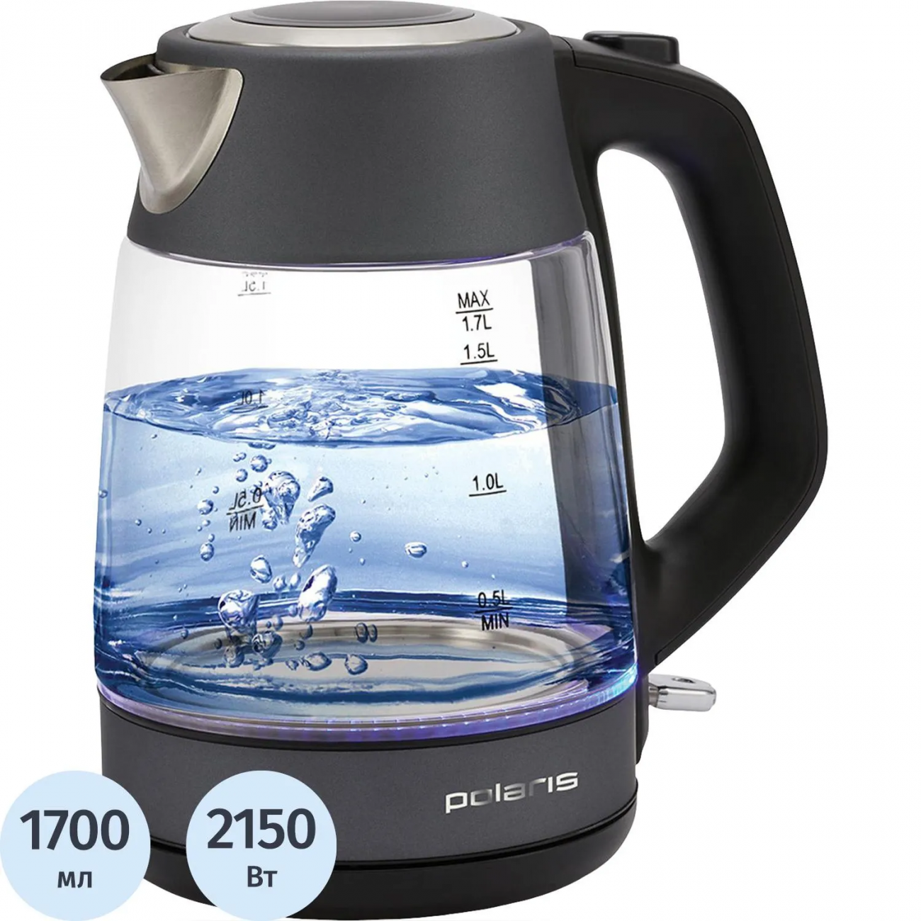 Чайник Polaris PWK 1760CGL,1,7л, стекло,2150 Вт,подсветка,термометка 1167507 13313