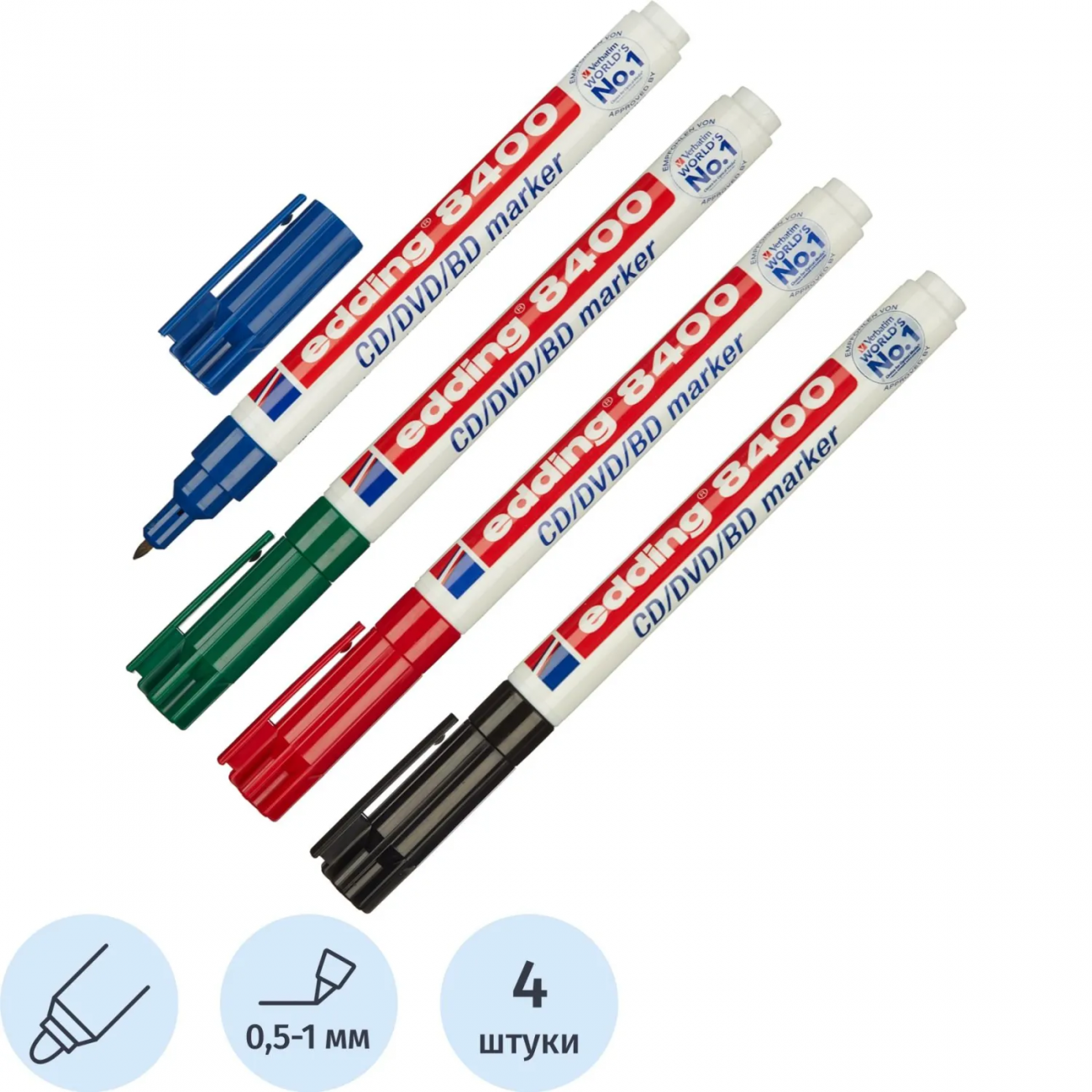 Набор маркеров д/CD EDDING E-8400/4S 0,5-1 мм, 4 цвета 2214521