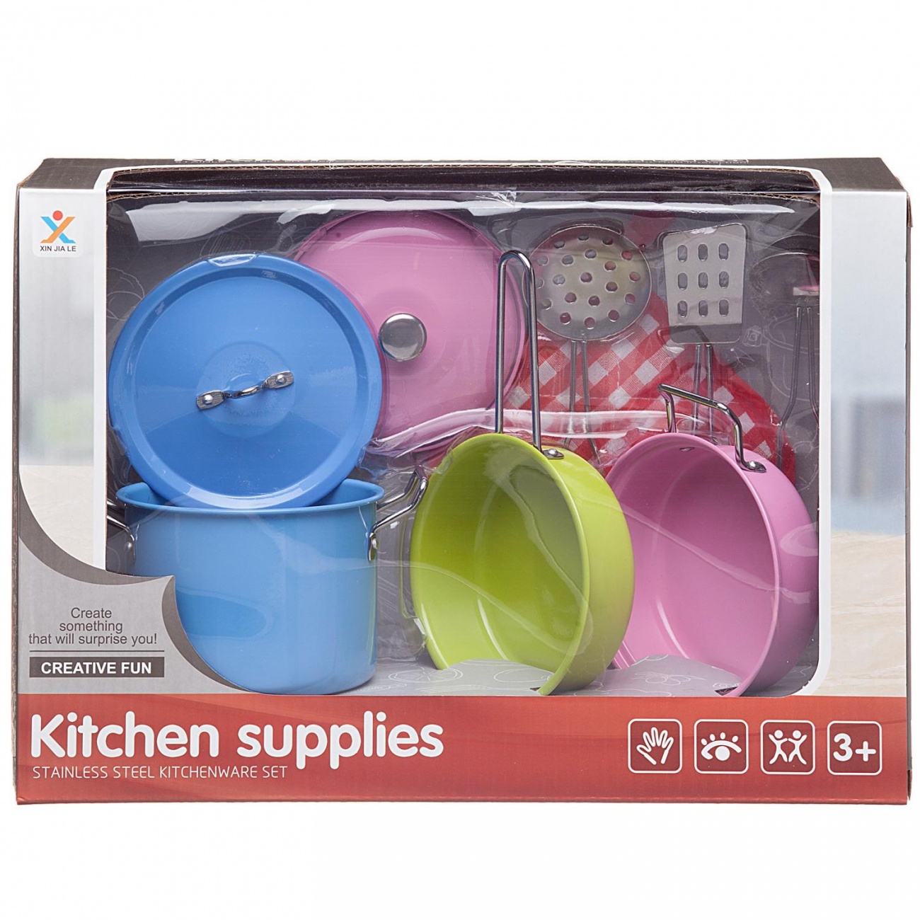 Игровой набор Junfa Посуда металлическая (разноцветная) в наборе 9 предметов WK-14805