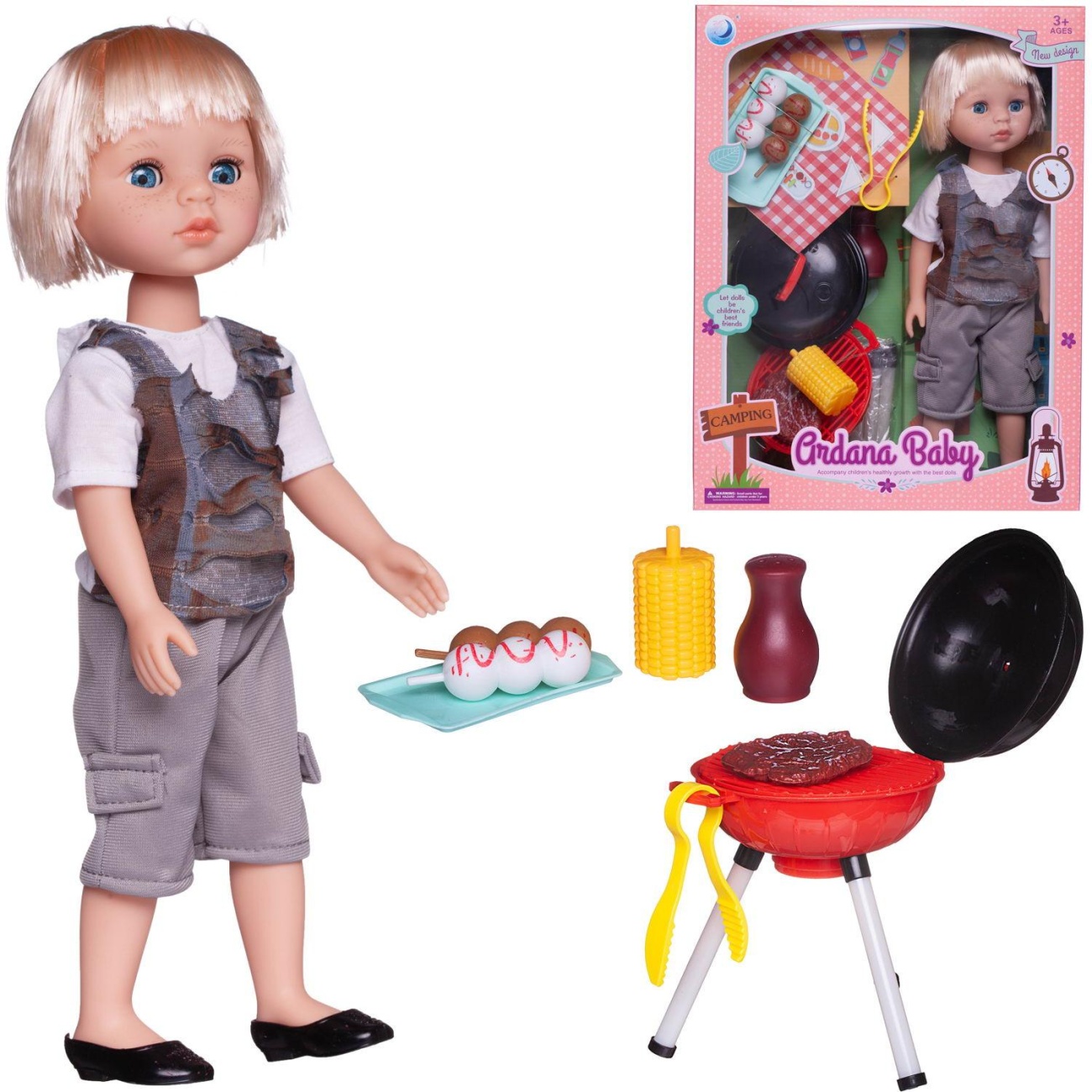Игровой набор Junfa Ardana Baby Барбекю на природе кукла блондинка с кор.волосами 37,5см WJ-19269/блондинка2