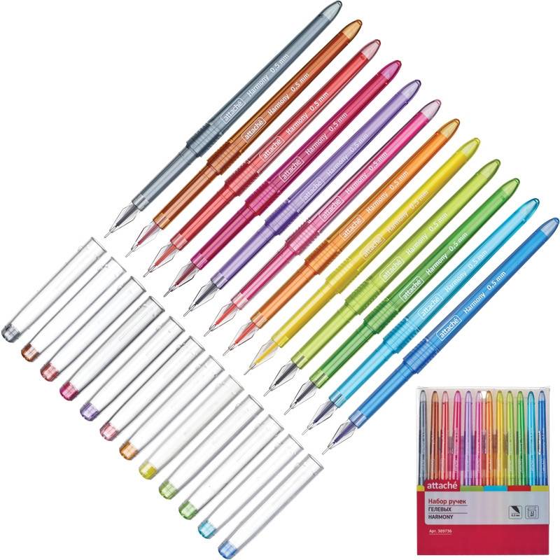 Набор гелевых ручек одноразовых Attache Harmony 12 цветов (толщина линии 0.5 мм) 389736