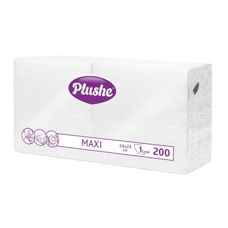 Салфетки бумажные Plushe Maxi 24х24 белая 1сл 200л/уп 1729700 3108