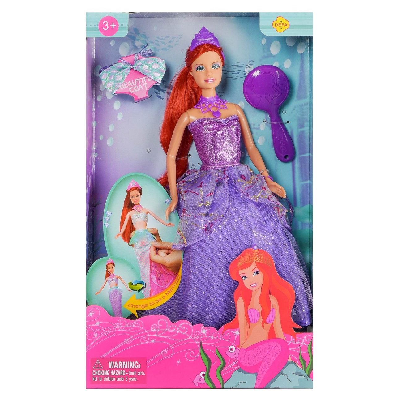 Кукла Defa Lucy Принцесса в фиолетовом платье превращается в русалочку 29см 8188d/фиолетовое