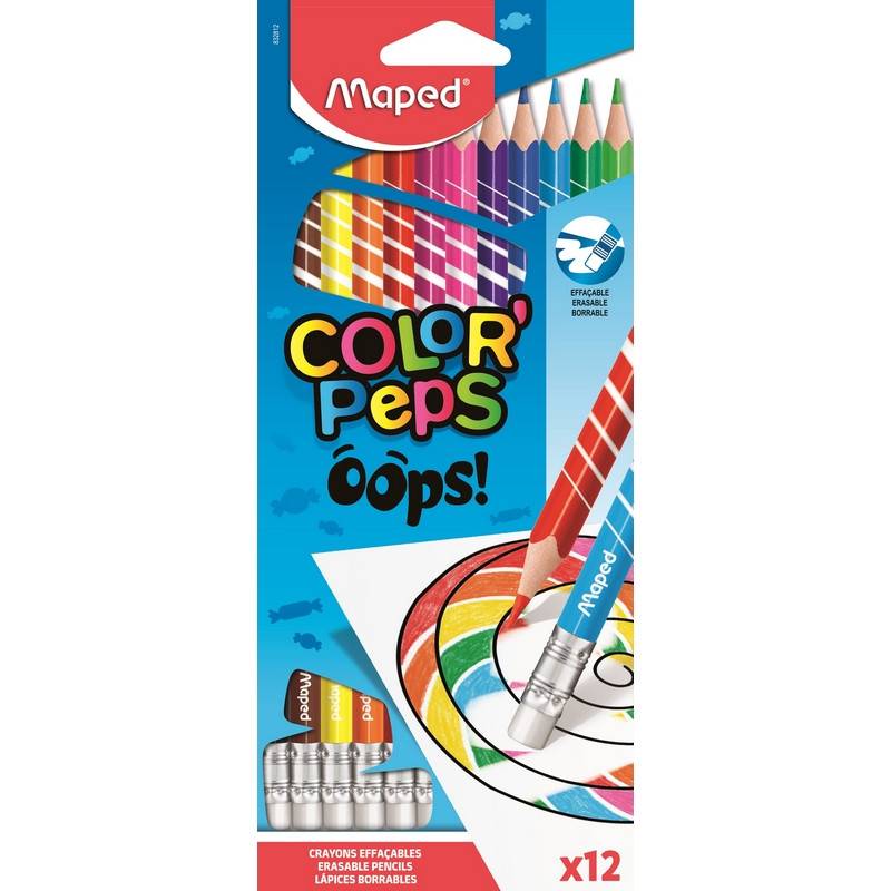 Карандаши цветные Maped Color'peps Oops 12 цветов трехгранные c ластиком 832812 1167813